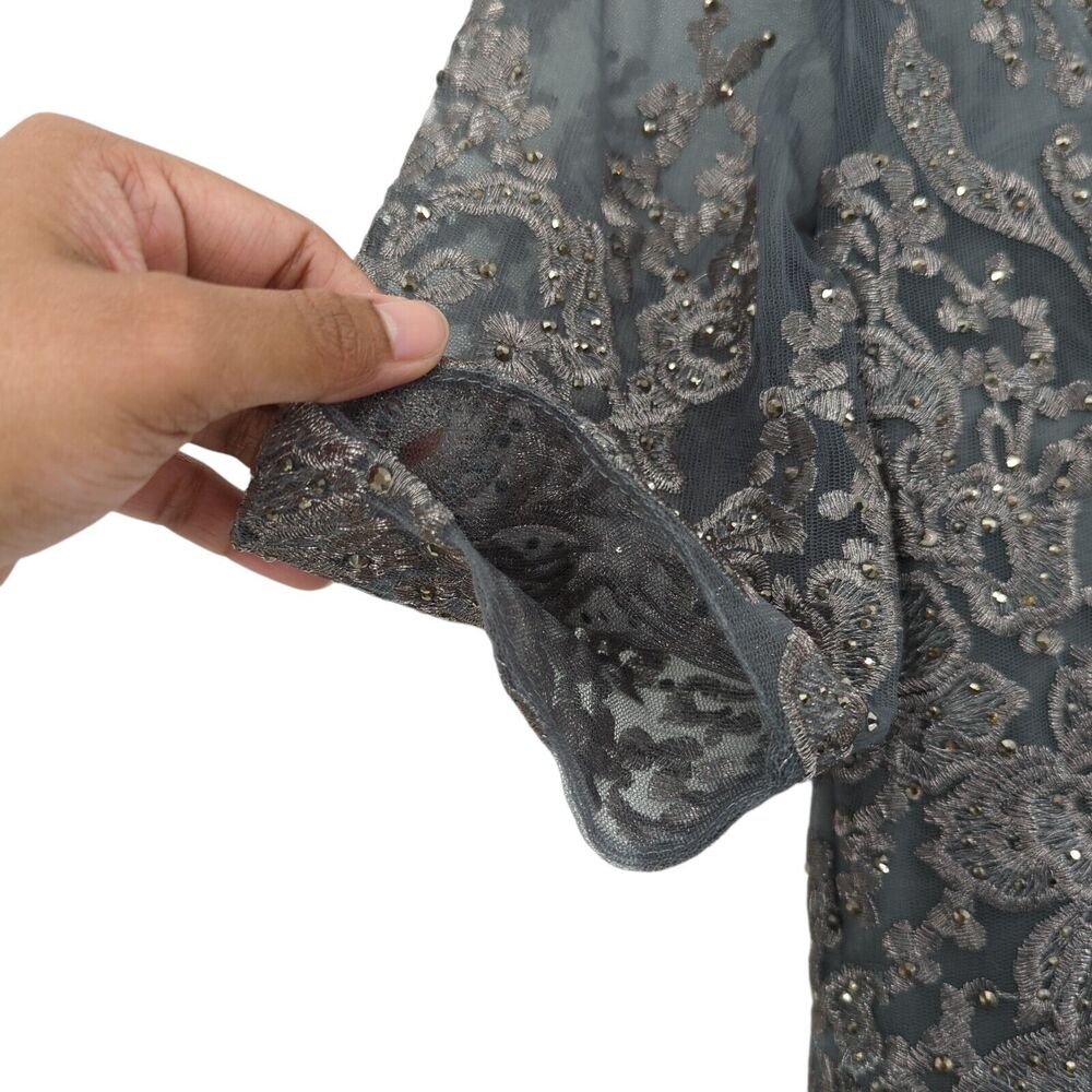 Montage Mon Cheri Women 8 Gown Charcoal Gray 219976 Evening Lace Mother of Bride - Picture 10 of 10